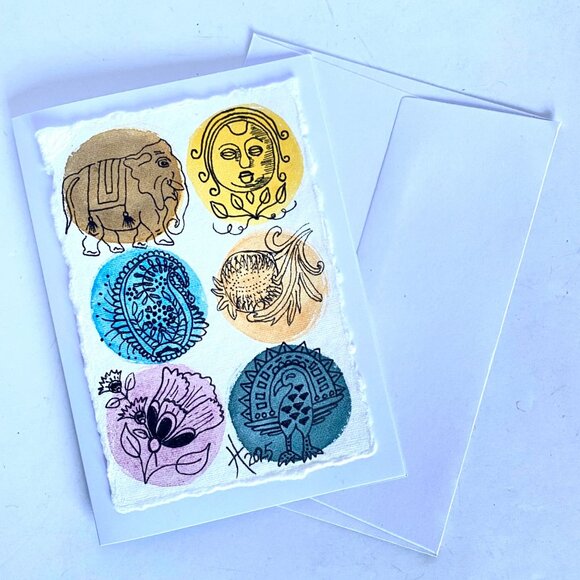 Watercolor Dots India Style Original Art Handmade 5x7in Blank Greeting Card - Picture 4 of 4